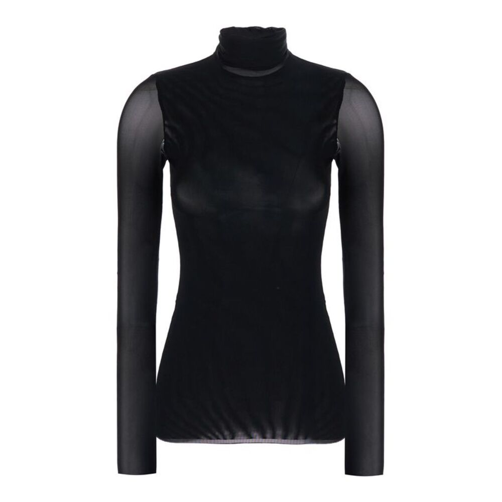 Leplain Women Black High Neck Top With Long Sleeves In Tech Fabric For Women